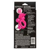 CalExotics Silicone Rechargeable Pink Butterfly Dual Ring with 12 Vibration Functions and Waterproof Design Cock Rings Vibrating